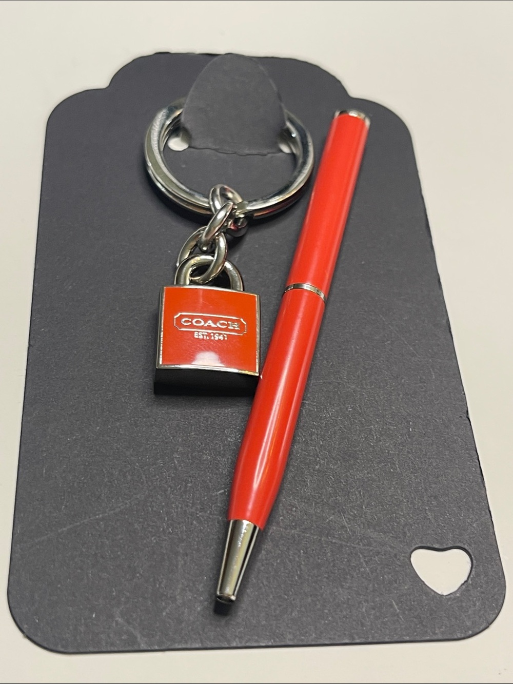 Coach Orange Enamel Padlock Keyring and Coach Pen - Picture 5 of 6